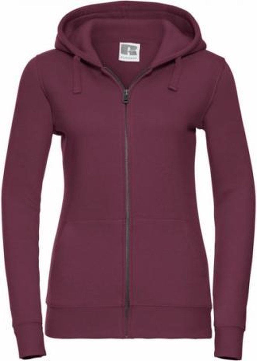 Russell Dames Premium Authentieke Hoodie met rits (3-laagse stof) (Bourgondië)