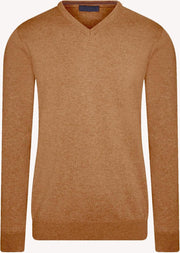 Bruin melange pullover | V-hals | Katoen | XXL XXL