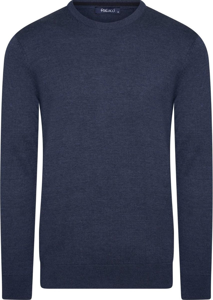 Ferlucci - Exclusieve Heren Trui - Ronde hals - Fijn Gebreid - Blauw