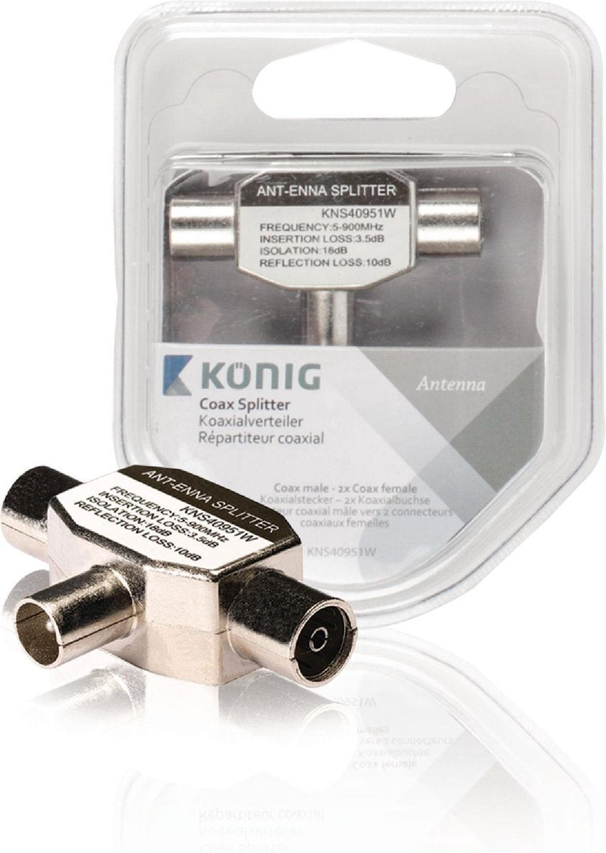 Coax-Adapter Coax Male (IEC) - 2x Coaxconnector Female (IEC) Wit