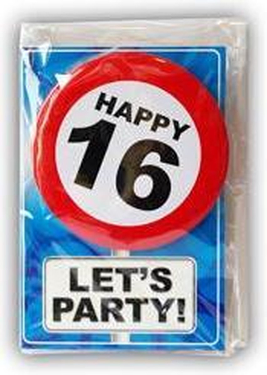 Happy age card 16 jaar (Verjaardagskaart met leeftijd button)