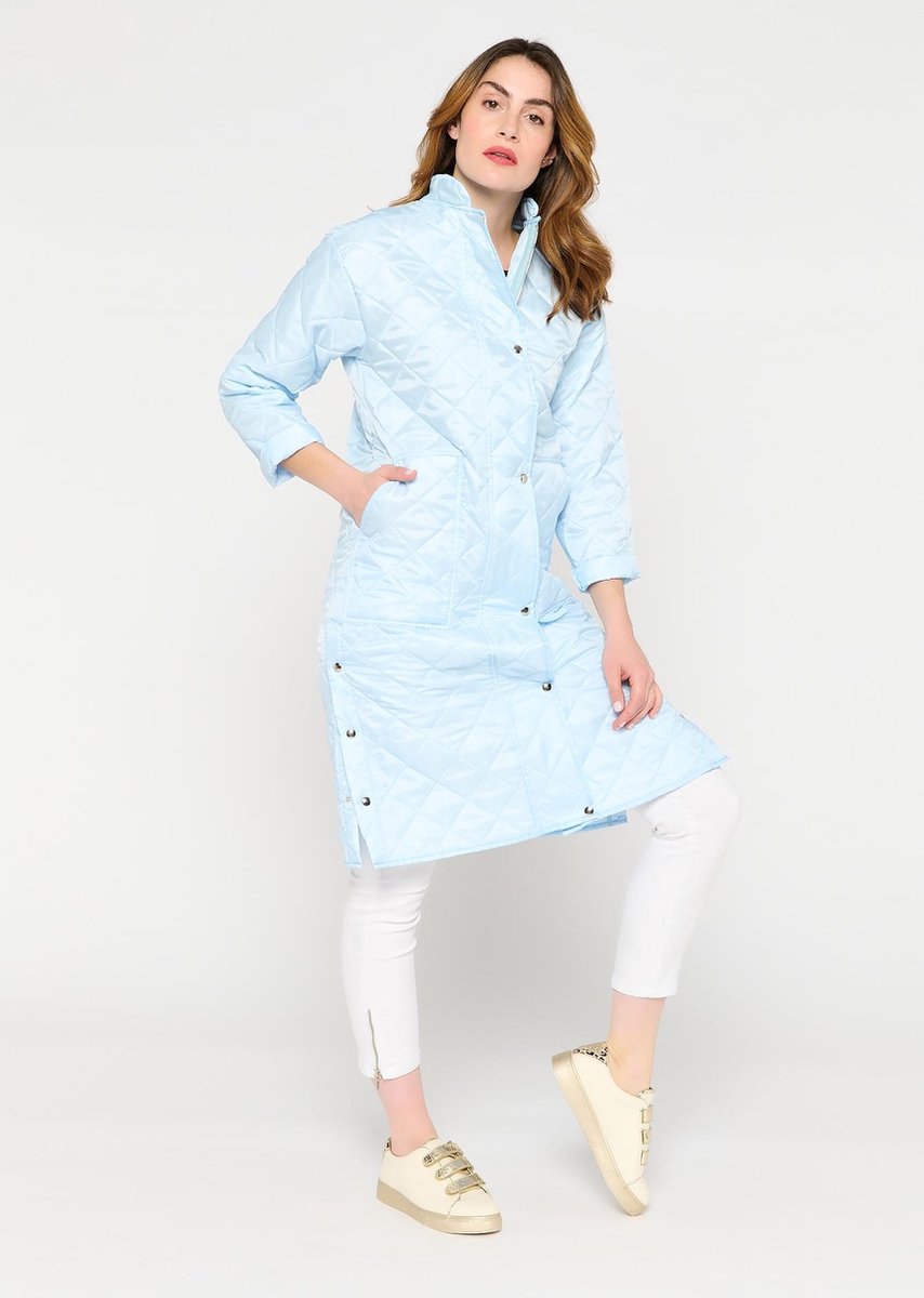 Lange gewatteerde jas met blok motief - Light Blauw