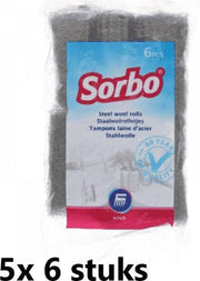 Sorbo Staalwolsponsjes - multipak 5x 6 stuks