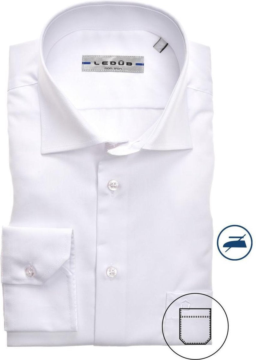 Ledub Regular Fit overhemd - wit twill - Strijkvrij - Boordmaat: 47