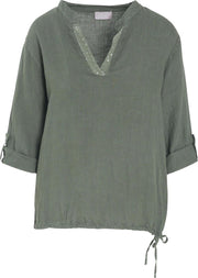 Cassis - Blouse in effen linnen - Kaki