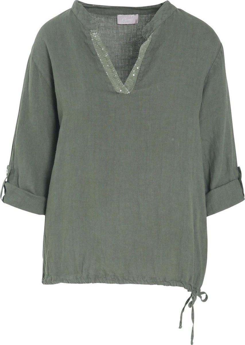 Cassis - Blouse in effen linnen - Kaki