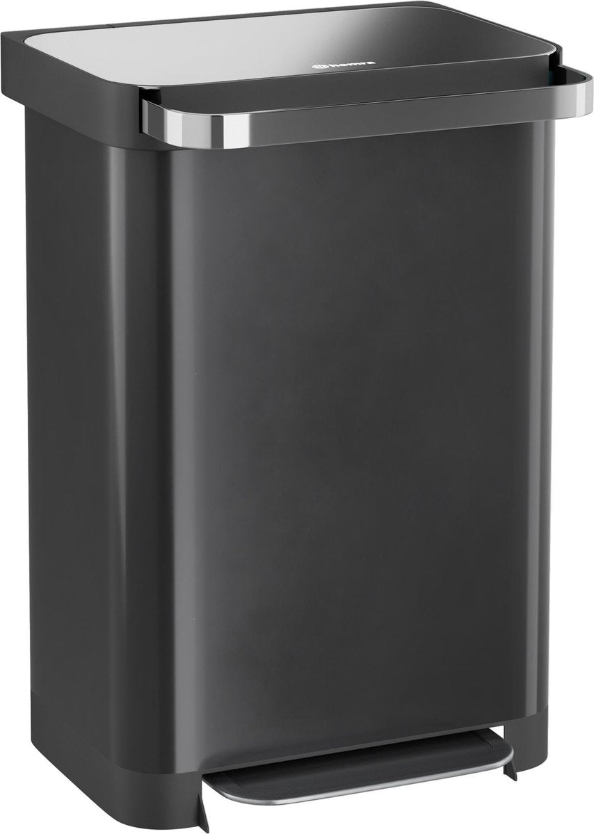 Homra Pullix Prullenbak met pedaal - 50 liter - RVS - Zwart - Pedaalemmer - Automatisch Lucht Filter - Odor Control - 50L capaciteit - Soft Close Deksel - Afvalemmer - Met Hengsel - Afval Aandrukken - Design - Hygiënisch