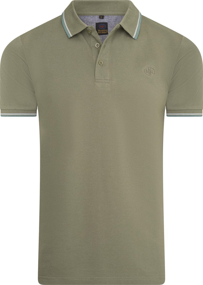 Mario Russo - Heren Polo SS Tipped Polo Edward - Groen - Maat XL