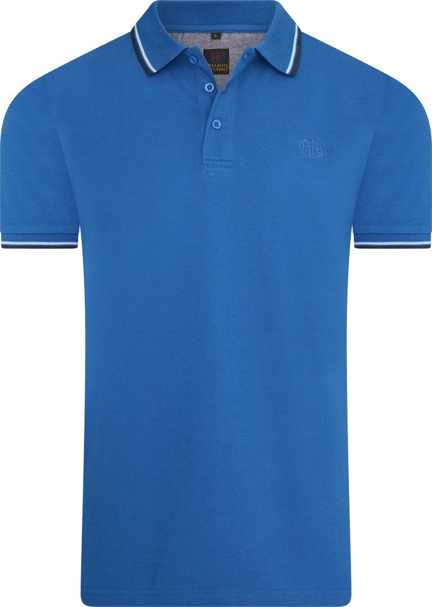 Mario Russo - Heren Polo SS Tipped Polo Edward - Blauw - Maat L