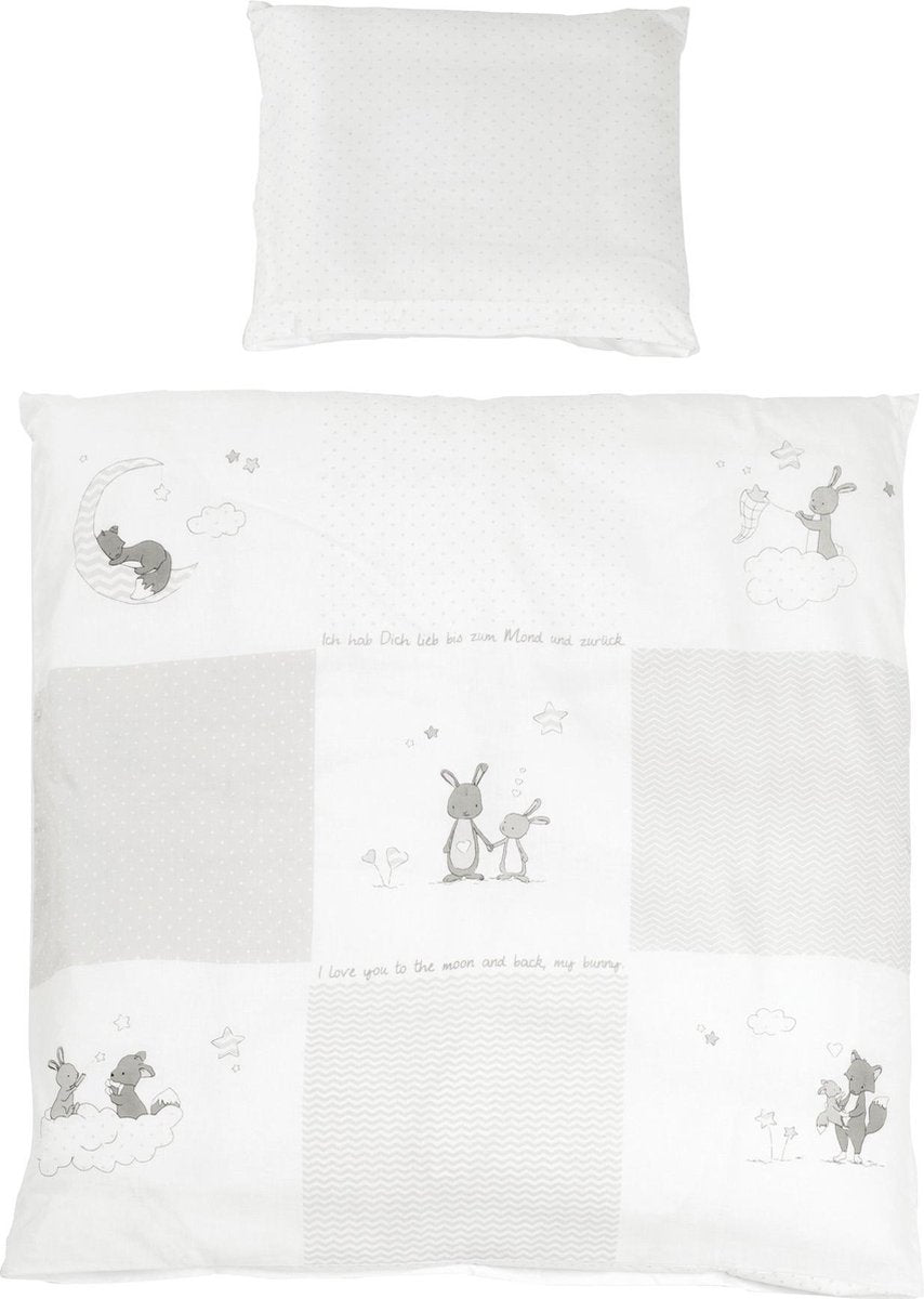 Roba Beddengoed Fox & Bunny 80 Cm Katoen Lichtgrijs 2-delig