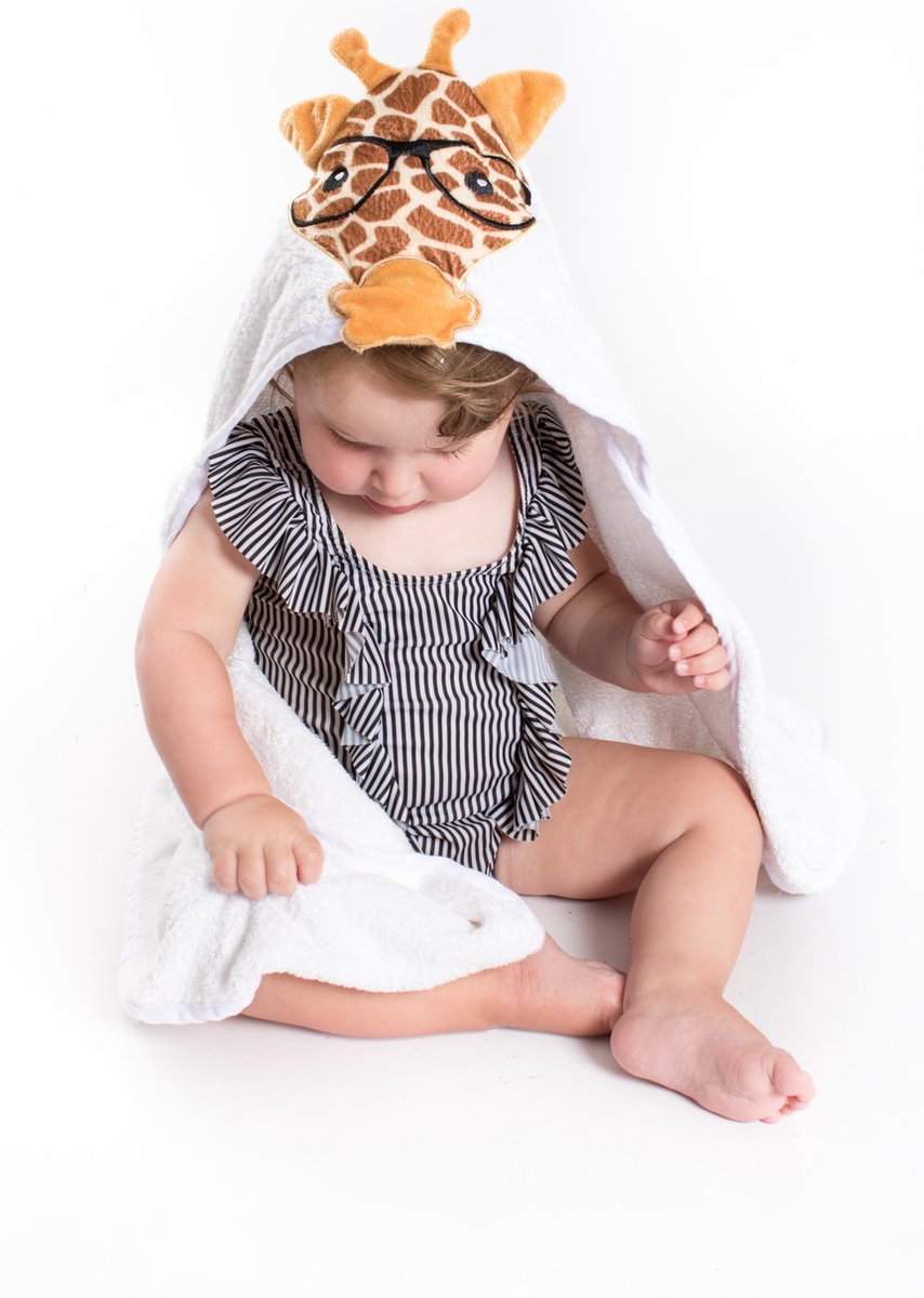 MijnNami Bamboe Badcape Giraffe – dikte 600 gsm - Organisch – Extra Zacht – Extra Groot 90x90 – Eco-Vriendelijk