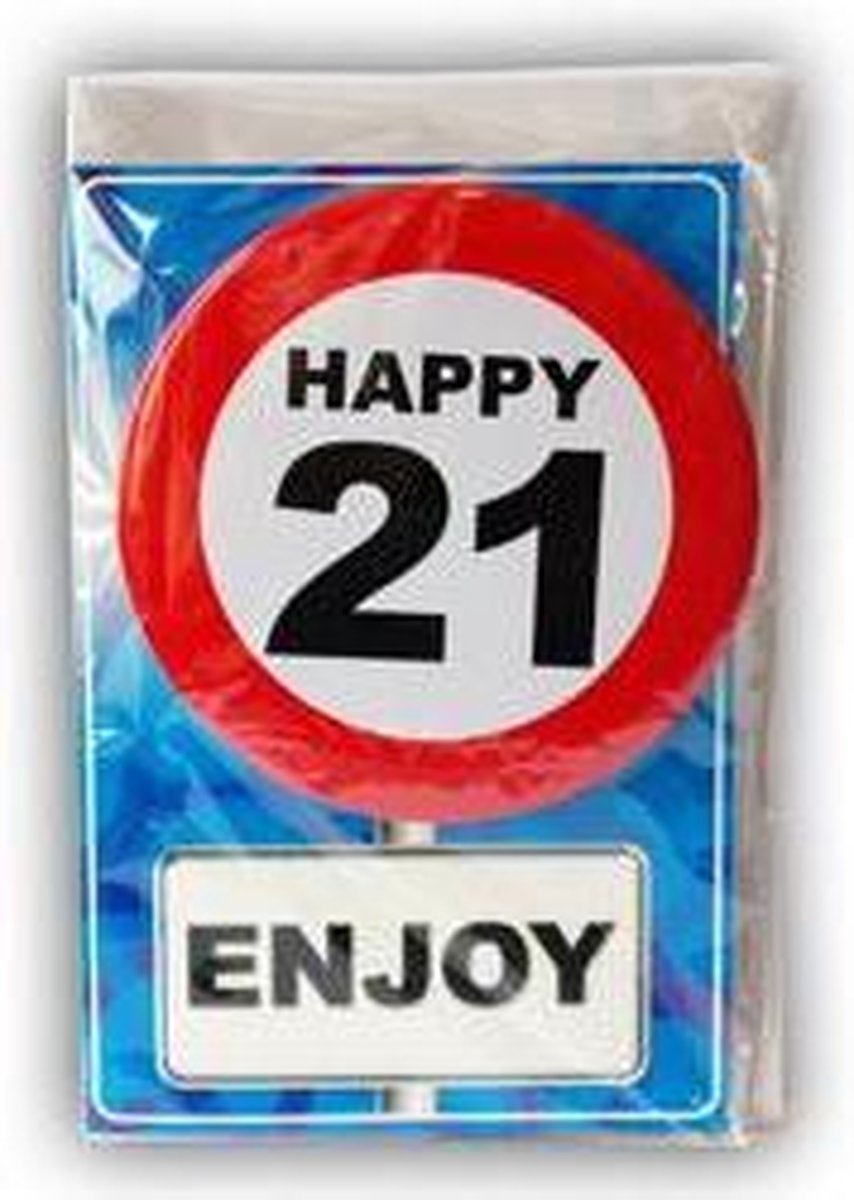 Happy age card 21 jaar (Verjaardagskaart met leeftijd button)