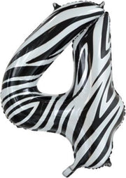 Folie ballon cijfer 4 met zebra print 86 cm