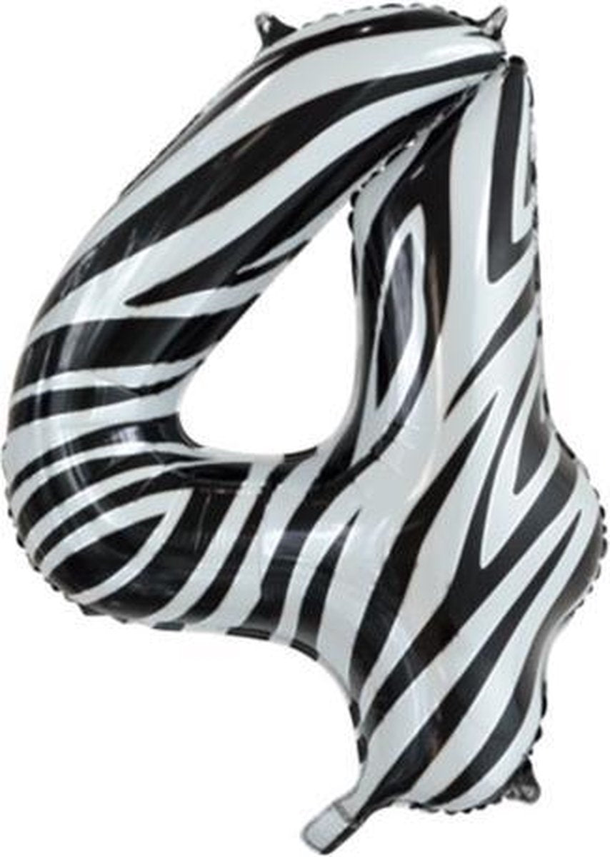 Folie ballon cijfer 4 met zebra print 86 cm