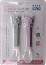 Saro Zachte Lepels 17 Cm 2 Stuks Grijs/roze