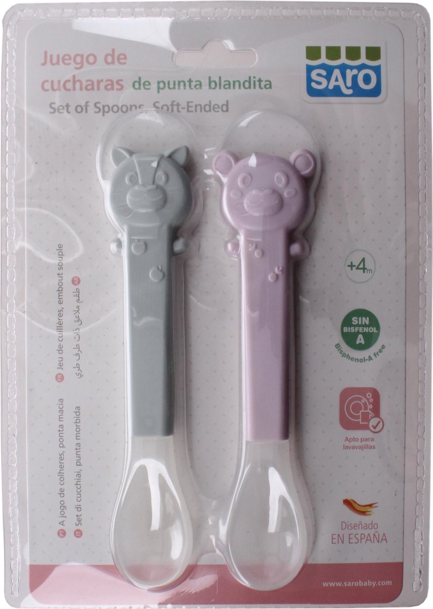 Saro Zachte Lepels 17 Cm 2 Stuks Grijs/roze