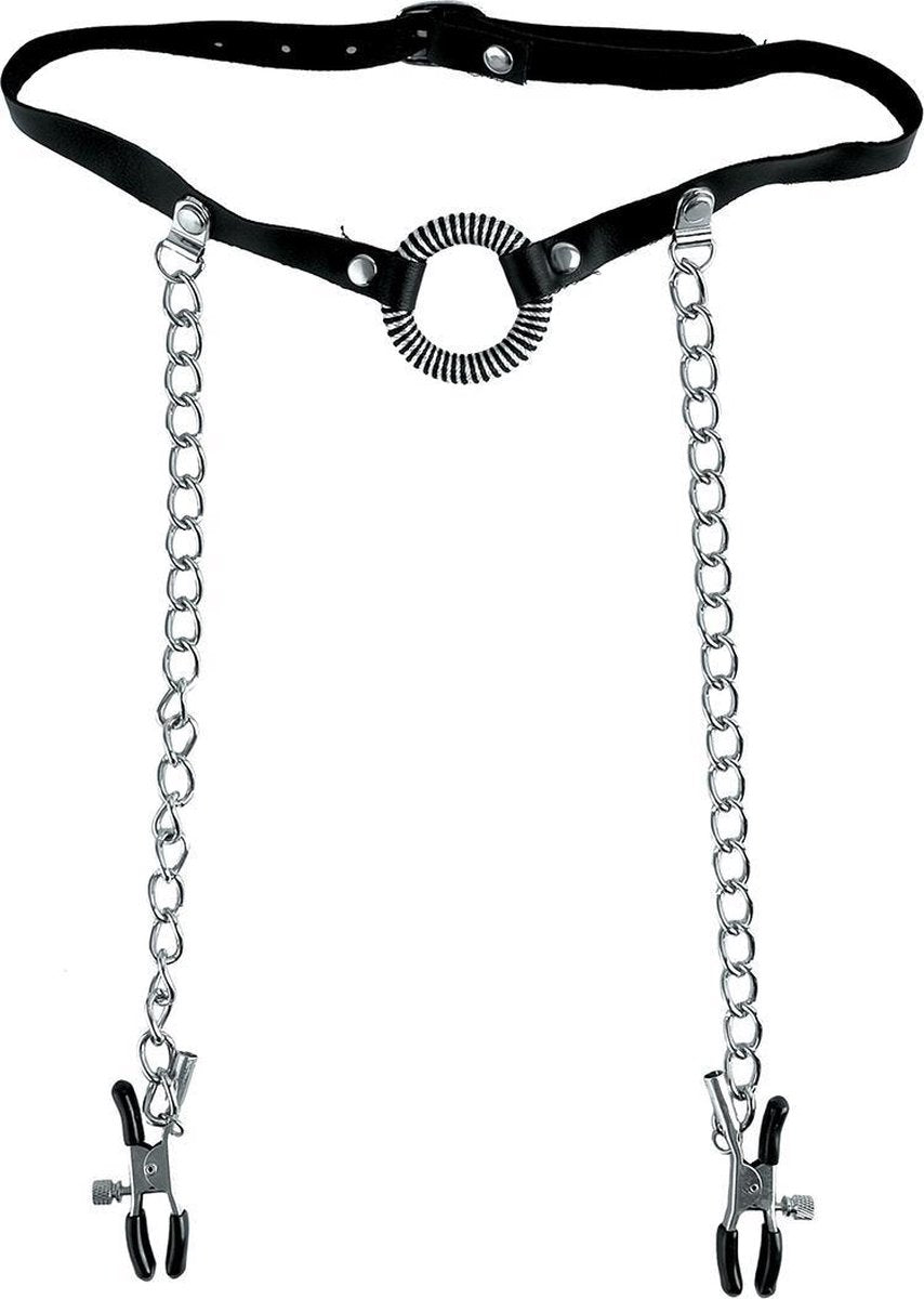 Pipedream Fetish Fantasy Tepelklemmen en Mondknevel O-Ring Ball Gag & Nipple Clamps - Zwart
