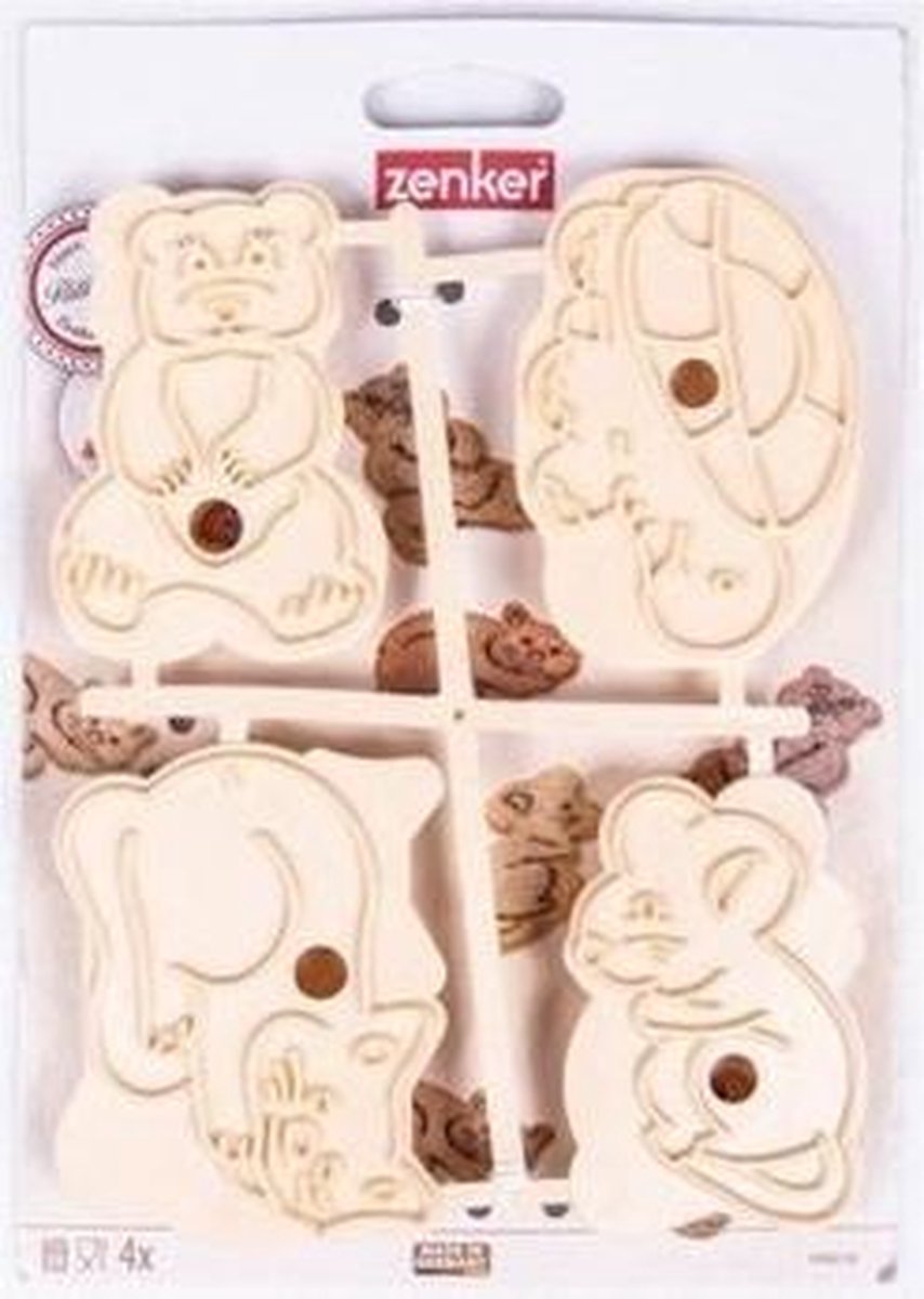 Zenker bakvorm dieren wit 4 stuks | koek vorm | Speculaas vorm dieren