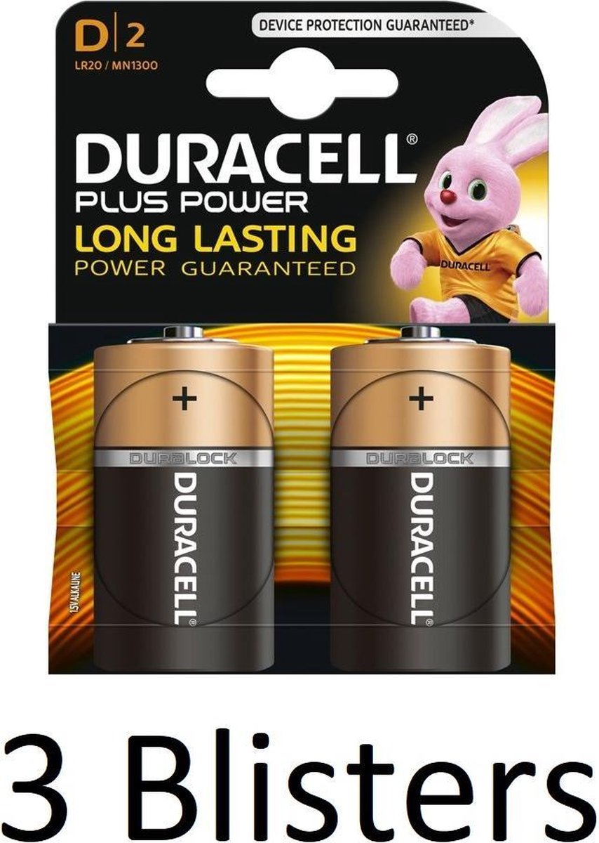 6 Stuks (3 Blisters a 3 st) Duracell Plus Power D batterijen