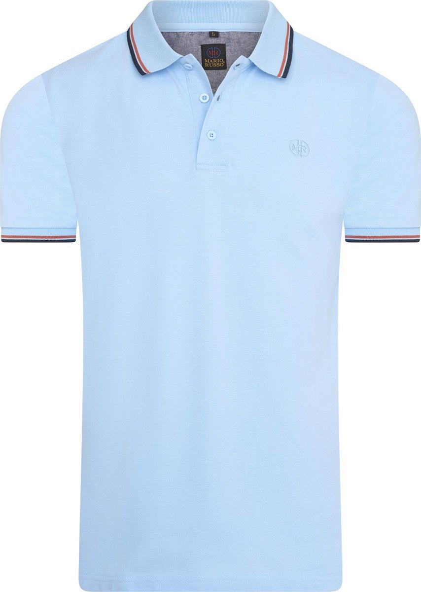 Mario Russo - Heren Polo SS Tipped Polo Edward - Blauw - Maat L