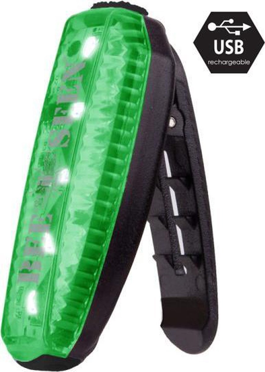 led clip light USB - GREEN - led armband usb - veiligheid - multi use light - honden lampje - fietsverlichting - lampje op je veters - tas lampje - bee seen