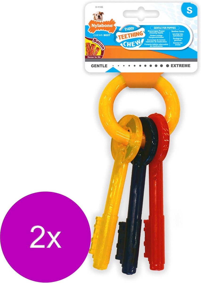 Nylabone Puppy Teething Key Flexible Geel&Blauw&Rood - Hondenspeelgoed - 2 x Small Tot 11kg