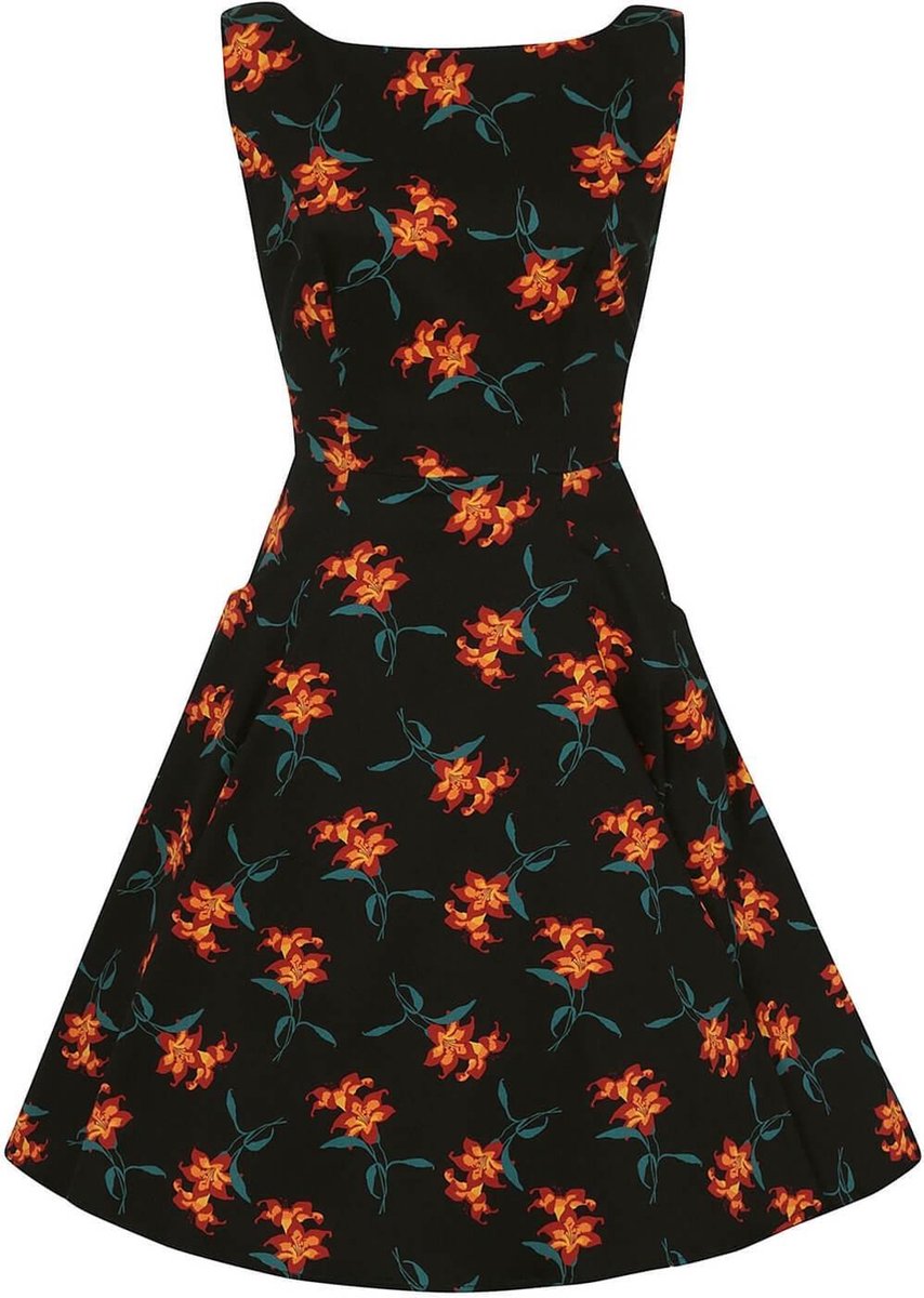 Collectif Hepburn Midnight Lily 50's Swing Jurk Zwart