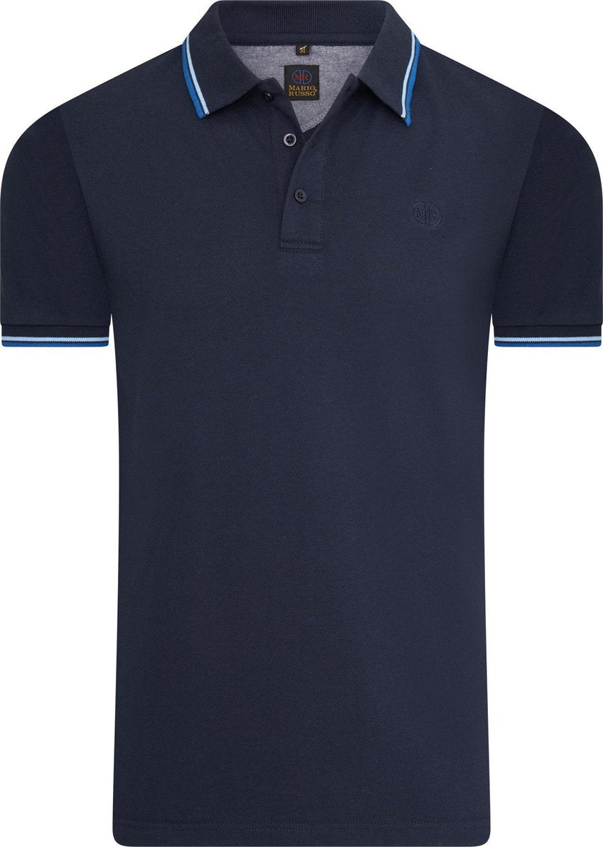 Mario Russo - Heren Polo SS Tipped Polo Edward - Blauw - Maat L