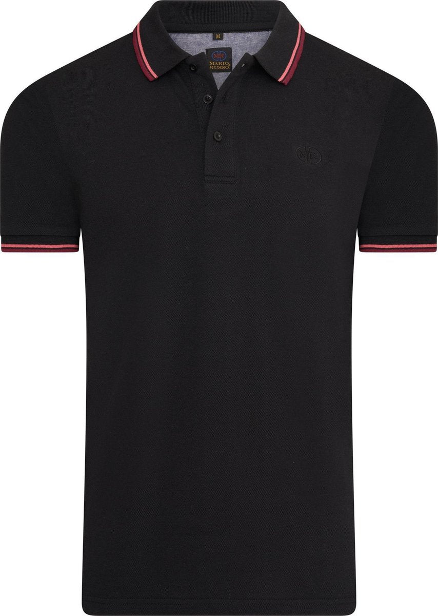 Mario Russo - Heren Polo SS Tipped Polo Edward - Zwart - Maat L