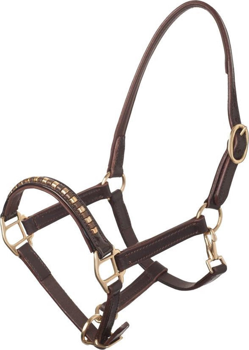 MHS Laklederen Halster met Studs Bruin/Goud Mini