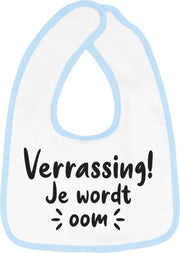 Hospitrix Slabbetje met tekst "Verrassing! Je wordt oom! " Blauw - Cadeau Zwangerschap - Baby Kwijldoek - Kwijllap - Morslap - Bavette
