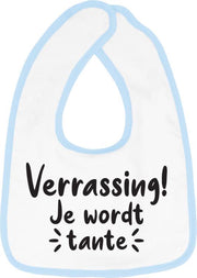Hospitrix Slabbetje met tekst "Verrassing! Je wordt tante! " Blauw - Cadeau Zwangerschap - Baby Kwijldoek - Kwijllap - Morslap - Bavette