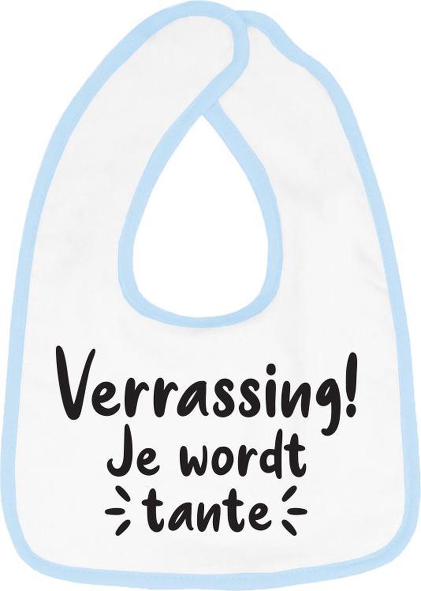 Hospitrix Slabbetje met tekst "Verrassing! Je wordt tante! " Blauw - Cadeau Zwangerschap - Baby Kwijldoek - Kwijllap - Morslap - Bavette