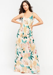 Lange jurk met kleurrijke bloemen print - Roze