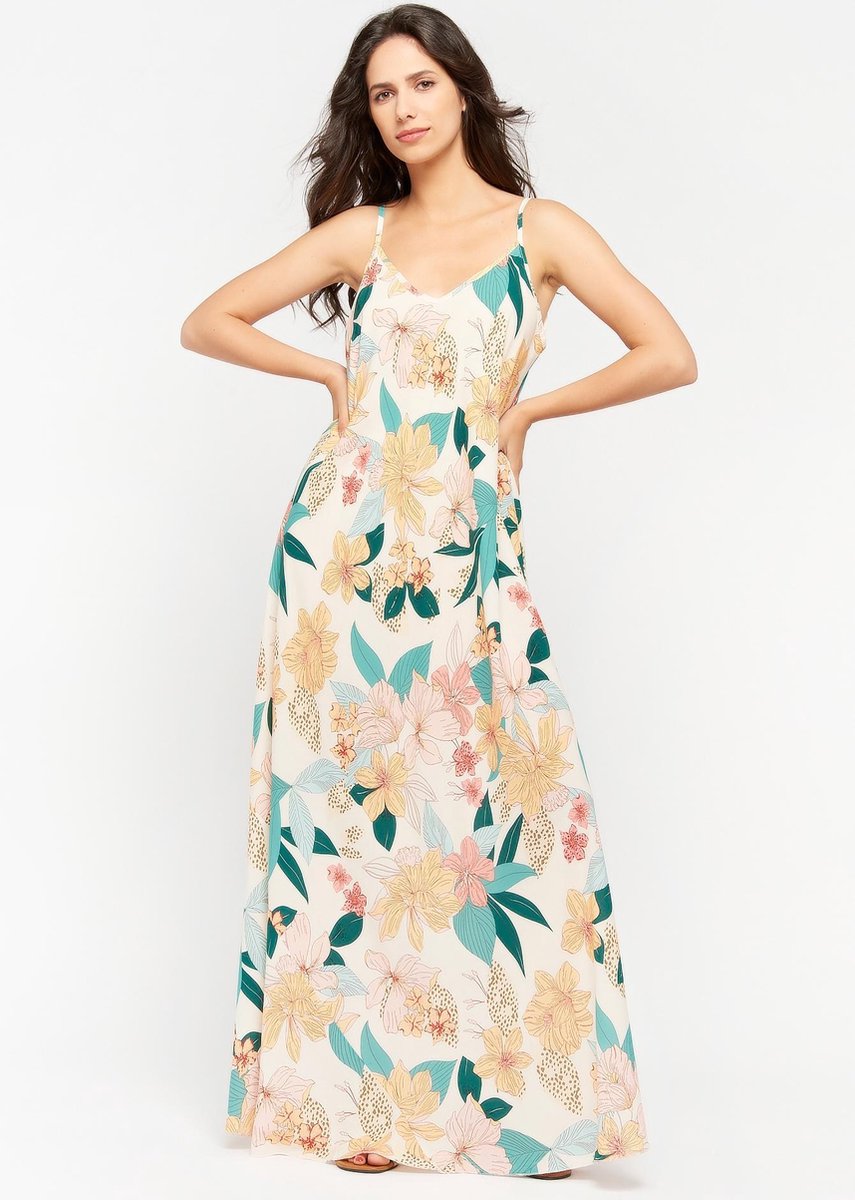 Lange jurk met kleurrijke bloemen print - Roze