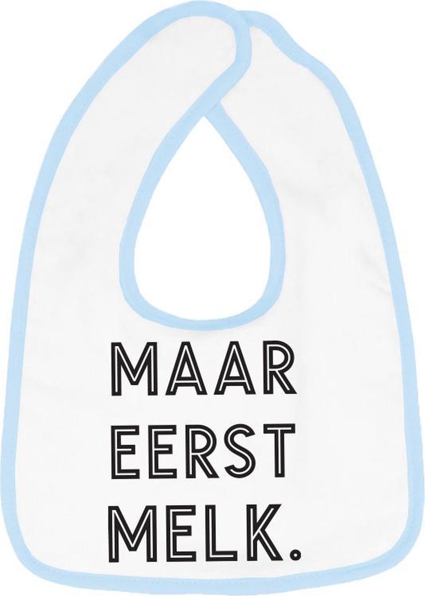 Hospitrix Slabbetje met tekst "Maar eerst melk." Blauw - Cadeau Zwangerschap - Baby Kwijldoek - Kwijllap - Morslap - Bavette