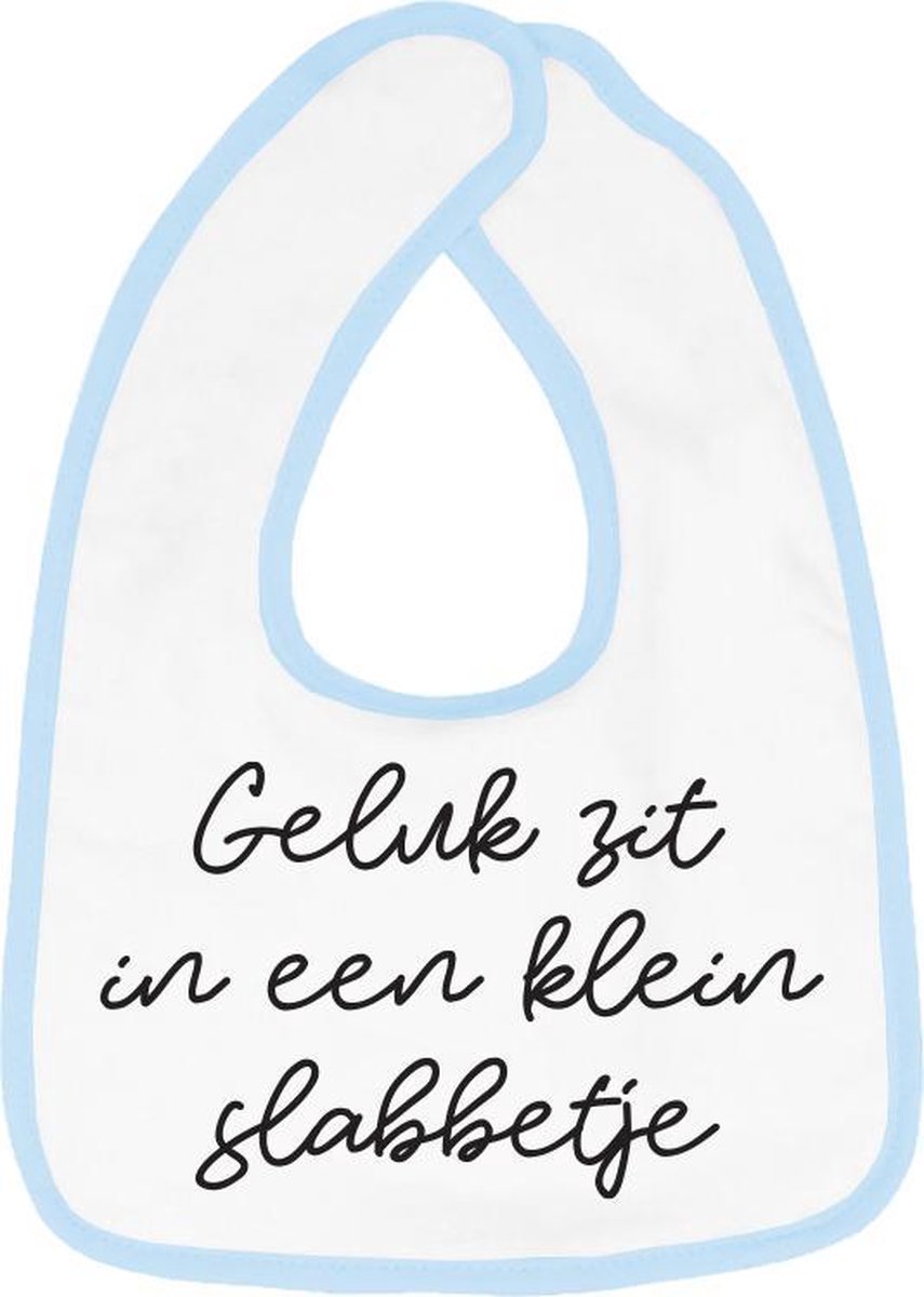 Hospitrix Slabbetje met tekst "Geluk zit in een klein slabbetje" Blauw - Cadeau Zwangerschap - Baby Kwijldoek - Kwijllap - Morslap - Bavette