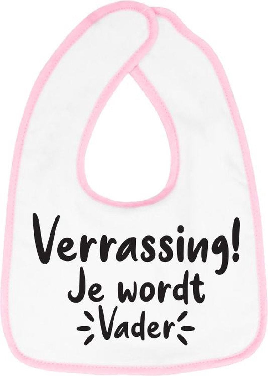 Hospitrix Slabbetje met Tekst "Verrassing Je Wordt Vader!" Roze - Cadeau Zwangerschap - Baby Kwijldoek - Kwijllap - Morslap - Bavette