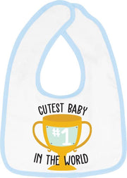 Hospitrix Slabbetje met tekst " Cutest baby in the world" Blauw - Cadeau Zwangerschap - Baby Kwijldoek - Kwijllap - Morslap - Bavette