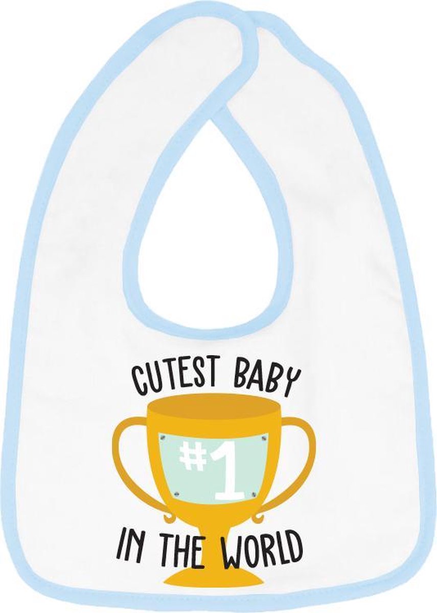 Hospitrix Slabbetje met tekst " Cutest baby in the world" Blauw - Cadeau Zwangerschap - Baby Kwijldoek - Kwijllap - Morslap - Bavette