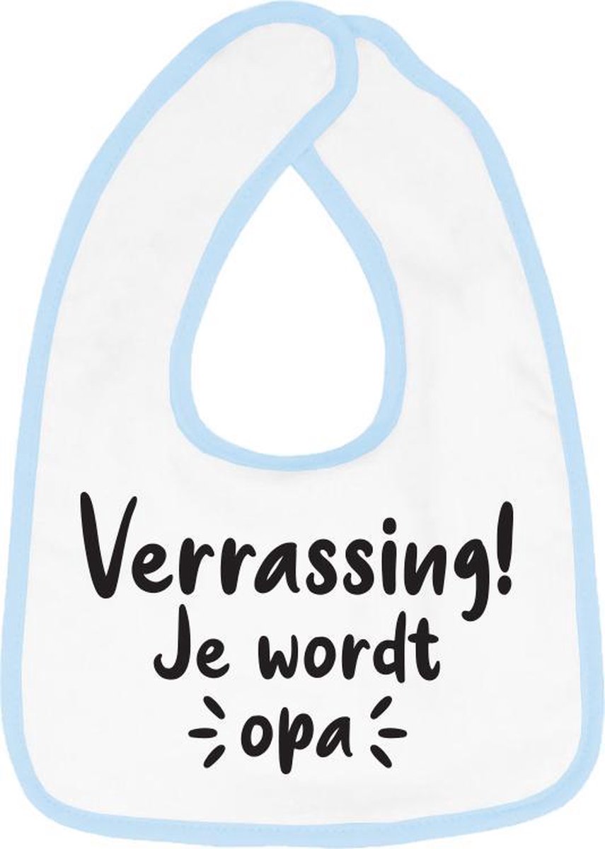 Hospitrix Slabbetje met tekst "Verrassing! Je wordt opa! " Blauw - Cadeau Zwangerschap - Baby Kwijldoek - Kwijllap - Morslap - Bavette