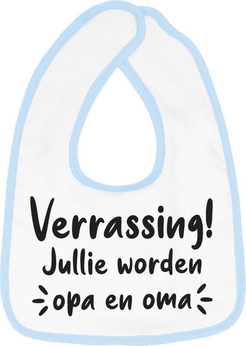Hospitrix Slabbetje met tekst " Verrassing! Jullie worden opa en oma" Blauw - Cadeau Zwangerschap - Baby Kwijldoek - Kwijllap - Morslap - Bavette