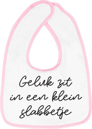 Hospitrix Slabbetje met tekst "Geluk zit in een klein slabbetje" Roze - Cadeau Zwangerschap - Baby Kwijldoek - Kwijllap - Morslap - Bavette