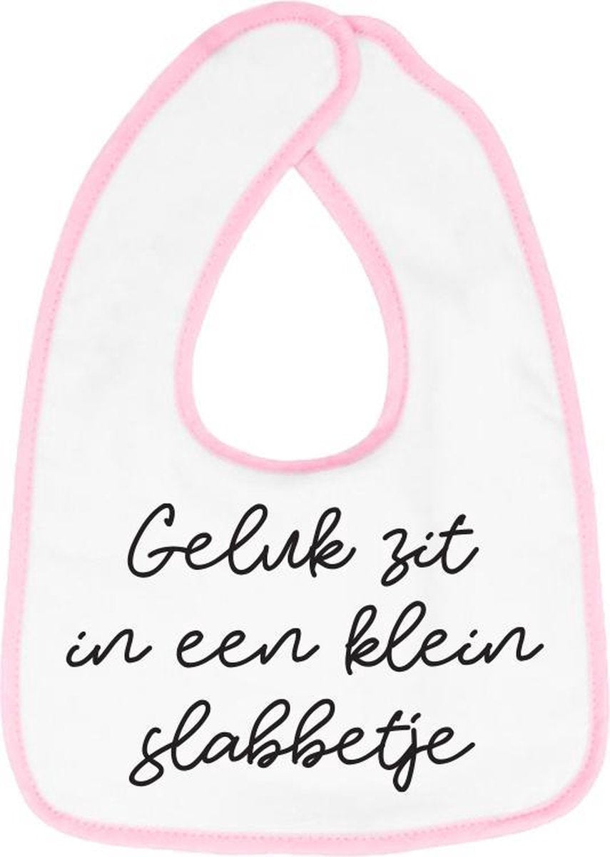 Hospitrix Slabbetje met tekst "Geluk zit in een klein slabbetje" Roze - Cadeau Zwangerschap - Baby Kwijldoek - Kwijllap - Morslap - Bavette