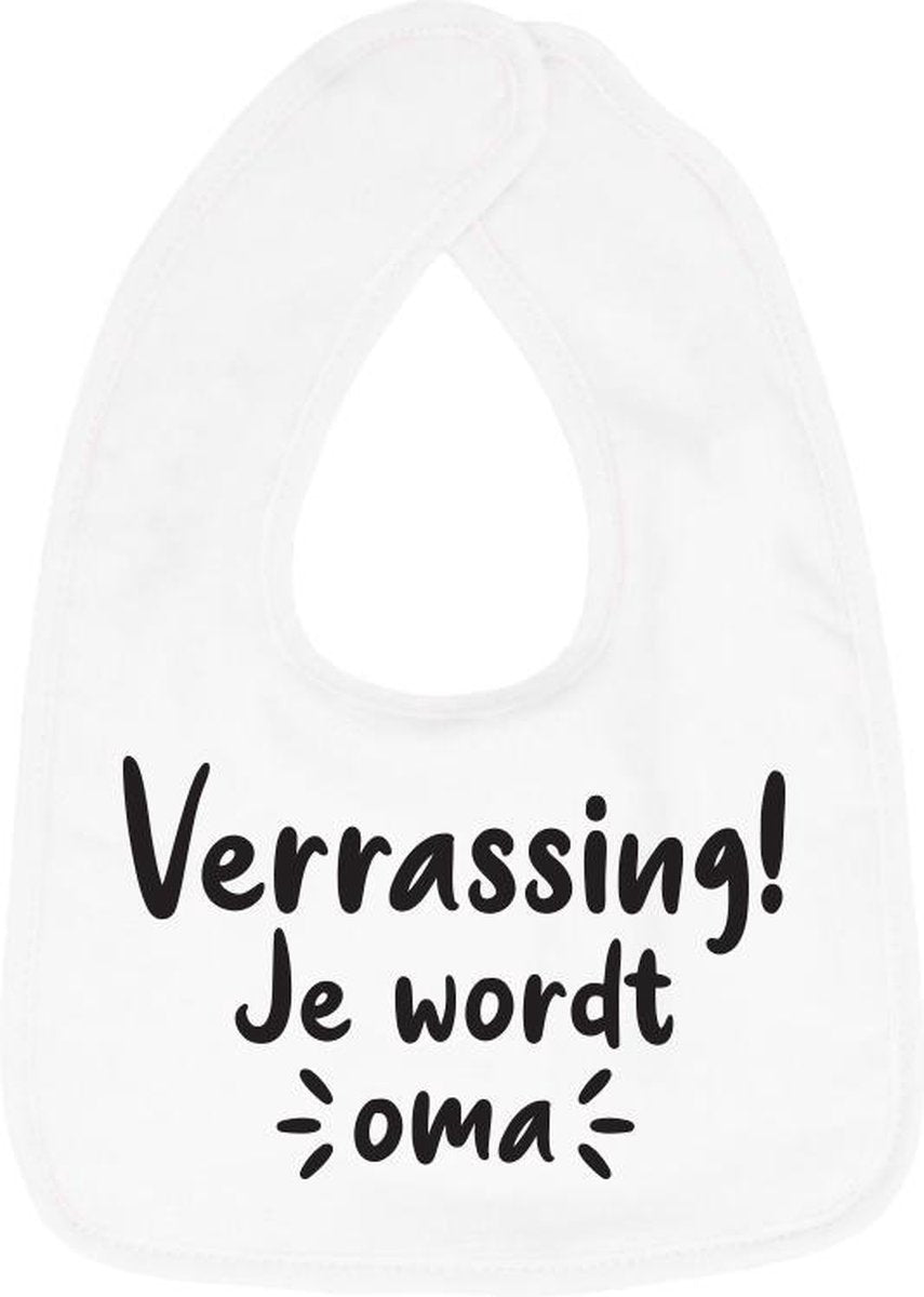 Hospitrix Slabbetje met tekst "Verrassing! Je wordt oma! " Wit - Cadeau Zwangerschap - Baby Kwijldoek - Kwijllap - Morslap - Bavette