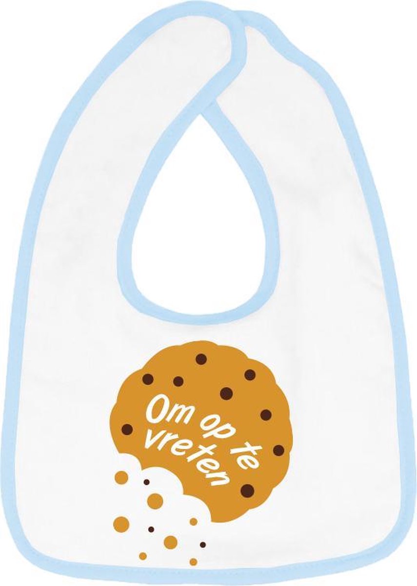 Hospitrix Slabbetje met tekst "Om op te vreten" Blauw - Cadeau Zwangerschap - Baby Kwijldoek - Kwijllap - Morslap - Bavette