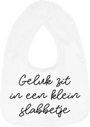 Hospitrix Slabbetje met tekst "Geluk zit in een klein slabbetje" Wit - Cadeau Zwangerschap - Baby Kwijldoek - Kwijllap - Morslap - Bavette