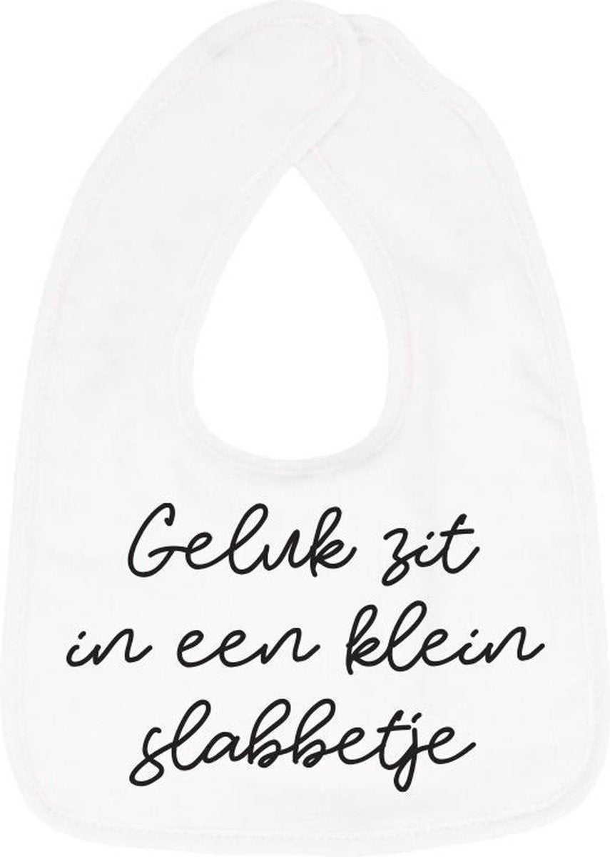 Hospitrix Slabbetje met tekst "Geluk zit in een klein slabbetje" Wit - Cadeau Zwangerschap - Baby Kwijldoek - Kwijllap - Morslap - Bavette