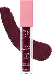 OK BEAUTY COLOR SALUTE MATT & STAY Soft Satin Long-Lasting Waterproof Liquid Matte Lipstick -Langhoudend Vloeibare Matte Lippenstift(Sangria)