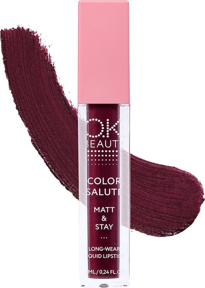 OK BEAUTY COLOR SALUTE MATT & STAY Soft Satin Long-Lasting Waterproof Liquid Matte Lipstick -Langhoudend Vloeibare Matte Lippenstift(Sangria)